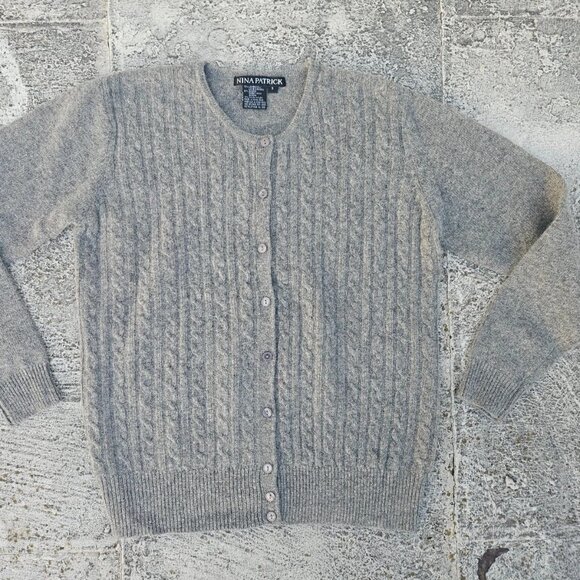 Sweaters - Nina Patrick Women Cardigan Sweater Button Front Gray Lamp Wool Size S
